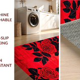 Ultra Soft Area Rug, Non Slip, Stain Resistant, Washable Area Rugs for Living Room, Bedroom, Stylish Black Leaf Artistry(Red)
