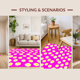 Ultra Soft Area Rug, Non Slip, Stain Resistant, Washable Area Rugs for Living Room, Bedroom, Cute Minimalist Bloom Design(Pink)