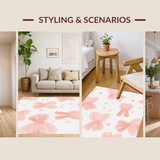 Ultra Soft Area Rug, Non Slip, Stain Resistant, Washable Area Rugs for Living Room, Bedroom, Sweetheart Bowknot Rug: Pastel Pink and White Boho Floor Covering(Beige)