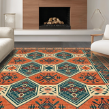 Ultra Soft Area Rug, Non Slip, Stain Resistant, Washable Area Rugs for Living Room, Bedroom, Rustic Tribal Diamond Aesthetic(Red)
