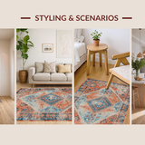 Ultra Soft Area Rug, Non Slip, Stain Resistant, Washable Area Rugs for Living Room, Bedroom, Artistic Tiled Pattern in Earthy Colors(Orange)