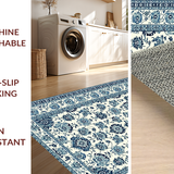 Ultra Soft Area Rug, Non Slip, Stain Resistant, Washable Area Rugs for Living Room, Bedroom, Charming Blue Botanical Illustration(White)
