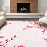 Ultra Soft Area Rug, Non Slip, Stain Resistant, Washable Area Rugs for Living Room, Bedroom, Soft Pastel Japanese Spring Design(Pink)