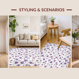 Ultra Soft Area Rug, Non Slip, Stain Resistant, Washable Area Rugs for Living Room, Bedroom, Chic Purple Blossom Aesthetic(Gray)