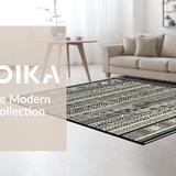 Ultra Soft Area Rug, Non Slip, Stain Resistant, Washable Area Rugs for Living Room, Bedroom, Rustic Geometric Motif with Tassels(Black)
