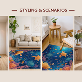 Ultra Soft Area Rug, Non Slip, Stain Resistant, Washable Area Rugs for Living Room, Bedroom, Exotic Ocean Ecosystem Rug With Majestic Turtles Exploring Vivid Coral Garden(Blue)