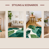 Ultra Soft Area Rug, Non Slip, Stain Resistant, Washable Area Rugs for Living Room, Bedroom, Mid Century Abstract Leaf Motif(Green)