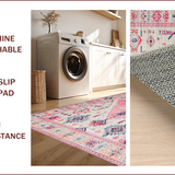 Ultra Soft Area Rug, Non Slip, Stain Resistant, Washable Area Rugs for Living Room, Bedroom, Elegant Vintage Tiled Composition(Pink)