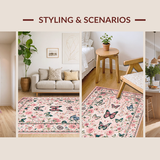 Ultra Soft Area Rug, Non Slip, Stain Resistant, Washable Area Rugs for Living Room, Bedroom, Charming Insect Floral Harmony(Pink)