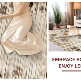 Ultra Soft Area Rug, Non Slip, Stain Resistant, Washable Area Rugs for Living Room, Bedroom, Chic Scalloped Textured Motif(Beige)