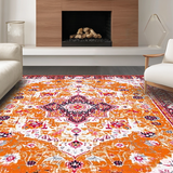 Ultra Soft Area Rug, Non Slip, Stain Resistant, Washable Area Rugs for Living Room, Bedroom, Elegant Soft Pastel Floral Design(Orange)