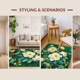 Ultra Soft Area Rug, Non Slip, Stain Resistant, Washable Area Rugs for Living Room, Bedroom, Vibrant Realistic Flower Aesthetic(Green)