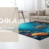 Ultra Soft Area Rug, Non Slip, Stain Resistant, Washable Area Rugs for Living Room, Bedroom, Vibrant Underwater Paradise Rug With Sea Turtles Swimming Among Coral Reef(Blue)