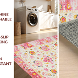 Ultra Soft Area Rug, Non Slip, Stain Resistant, Washable Area Rugs for Living Room, Bedroom, Serene Cream Pink Garden Theme(White)
