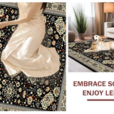 Ultra Soft Area Rug, Non Slip, Stain Resistant, Washable Area Rugs for Living Room, Bedroom, Rustic Transitional Floral Elements(Black)