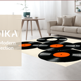 Ultra Soft Area Rug, Non Slip, Stain Resistant, Washable Area Rugs for Living Room, Bedroom, Retro Vinyl Record Patio Wear-Resistant Area Mat(Black)