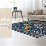 Ultra Soft Area Rug, Non Slip, Stain Resistant, Washable Area Rugs for Living Room, Bedroom, Elegant Geometric Floral Aesthetic(Blue)