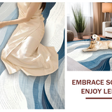 Ultra Soft Area Rug, Non Slip, Stain Resistant, Washable Area Rugs for Living Room, Bedroom, Sleek Abstract Wave Motif(Blue)