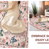 Ultra Soft Area Rug, Non Slip, Stain Resistant, Washable Area Rugs for Living Room, Bedroom, Charming Insect Floral Harmony(Pink)