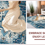 Ultra Soft Area Rug, Non Slip, Stain Resistant, Washable Area Rugs for Living Room, Bedroom, Chic Coastal Floral Accents(Blue)