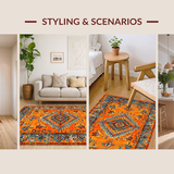 Ultra Soft Area Rug, Non Slip, Stain Resistant, Washable Area Rugs for Living Room, Bedroom, Trendy Bright Floral Geometry(Orange)