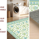 Ultra Soft Area Rug, Non Slip, Stain Resistant, Washable Area Rugs for Living Room, Bedroom, Elegant Soft Green Patterned Flourish(White)