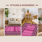 Ultra Soft Area Rug, Non Slip, Stain Resistant, Washable Area Rugs for Living Room, Bedroom, Rustic Black and Pink Trellis Design(Pink)