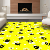 Ultra Soft Area Rug, Non Slip, Stain Resistant, Washable Area Rugs for Living Room, Bedroom, Playful Circular Bee Motif(Yellow)