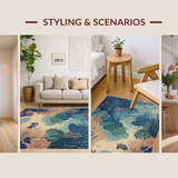 Ultra Soft Area Rug, Non Slip, Stain Resistant, Washable Area Rugs for Living Room, Bedroom, Marine Adventure Carpet With Graceful Turtles Amid Colorful Reef Design(Blue)