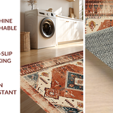 Ultra Soft Area Rug, Non Slip, Stain Resistant, Washable Area Rugs for Living Room, Bedroom, Warm Rust Geometric Artistry(Brown)