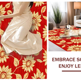 Ultra Soft Area Rug, Non Slip, Stain Resistant, Washable Area Rugs for Living Room, Bedroom, Artistic Round Botanical Creation(Red)