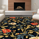 Ultra Soft Area Rug, Non Slip, Stain Resistant, Washable Area Rugs for Living Room, Bedroom, Artistic Floral Pattern with Depth(Black)