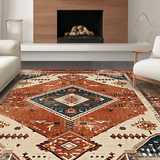 Ultra Soft Area Rug, Non Slip, Stain Resistant, Washable Area Rugs for Living Room, Bedroom, Warm Rust Geometric Artistry(Brown)