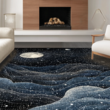 Ultra Soft Area Rug, Non Slip, Stain Resistant, Washable Area Rugs for Living Room, Bedroom, Witchy Cosmos Rug with Lunar Cycle Rings and Boho Star Map Accents(Blue)