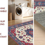 Ultra Soft Area Rug, Non Slip, Stain Resistant, Washable Area Rugs for Living Room, Bedroom, Rustic Vintage Patterned Round Design(White)