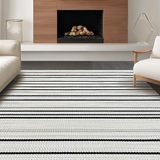 Ultra Soft Area Rug, Non Slip, Stain Resistant, Washable Area Rugs for Living Room, Bedroom, Timeless Farmhouse Striped Elegance(White)