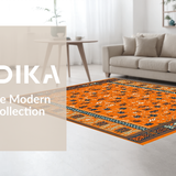 Ultra Soft Area Rug, Non Slip, Stain Resistant, Washable Area Rugs for Living Room, Bedroom, Bold Retro Ethnic Print Statement(Orange)