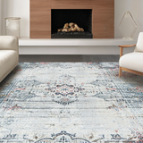 Ultra Soft Area Rug, Non Slip, Stain Resistant, Washable Area Rugs for Living Room, Bedroom, Rustic Distressed Geometric Arrangement(Gray)