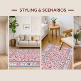 Ultra Soft Area Rug, Non Slip, Stain Resistant, Washable Area Rugs for Living Room, Bedroom, Luxurious Gray and Pink Trellis Pattern(Pink)