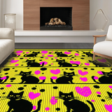 Ultra Soft Area Rug, Non Slip, Stain Resistant, Washable Area Rugs for Living Room, Bedroom, Cute Cartoon Cat Pattern Aesthetic(Black)