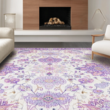 Ultra Soft Area Rug, Non Slip, Stain Resistant, Washable Area Rugs for Living Room, Bedroom, Pastel Round Flower Motif Delight(White)