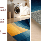 Ultra Soft Area Rug, Non Slip, Stain Resistant, Washable Area Rugs for Living Room, Bedroom, Modern Horizon Rug with Dynamic Blue Gold Spectrum and Linear Geometric Motifs(Blue)