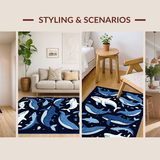 Ultra Soft Area Rug, Non Slip, Stain Resistant, Washable Area Rugs for Living Room, Bedroom, Whimsical Marine Animal Motif(Blue)