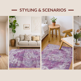 Ultra Soft Area Rug, Non Slip, Stain Resistant, Washable Area Rugs for Living Room, Bedroom, Cozy Pastel Medallion Touch(Purple)