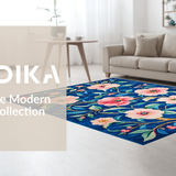 Ultra Soft Area Rug, Non Slip, Stain Resistant, Washable Area Rugs for Living Room, Bedroom, Lively Floral Tiled Motif(Blue)