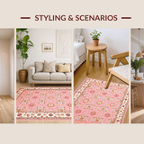 Ultra Soft Area Rug, Non Slip, Stain Resistant, Washable Area Rugs for Living Room, Bedroom, Rustic Creamy Beige Lattice Arrangement(Pink)