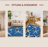 Ultra Soft Area Rug, Non Slip, Stain Resistant, Washable Area Rugs for Living Room, Bedroom, Coastal Starfish Navy Living Room Rug(Blue)