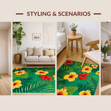Ultra Soft Area Rug, Non Slip, Stain Resistant, Washable Area Rugs for Living Room, Bedroom, Lively Tiled Tropical Composition(Green)