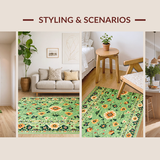 Ultra Soft Area Rug, Non Slip, Stain Resistant, Washable Area Rugs for Living Room, Bedroom, Eclectic Floral Medley Arrangement(Green)