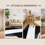Ultra Soft Area Rug, Non Slip, Stain Resistant, Washable Area Rugs for Living Room, Bedroom, Modern Striking Monochrome Design(Black)